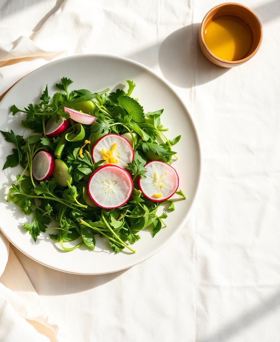 Heller Kräutersalat mit Radieschen